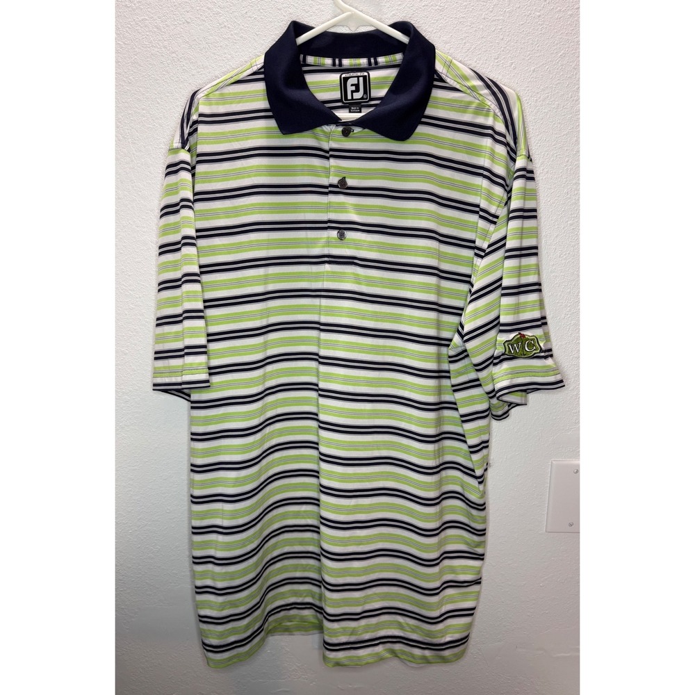FootJoy Polo Shirt Mens XL Green Striped Athletic Fit Golf Top Performance